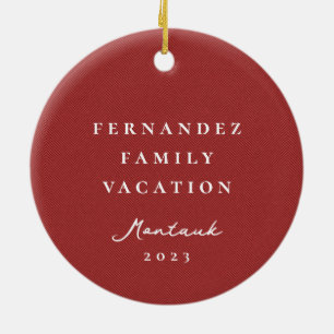 Classic simple red herringbone personalised photo ceramic tree decoration