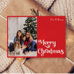 Classic Simple Red Merry Christmas One Photo Holiday Card<br><div class="desc">Celebrate the season with this unique, classic simple red Merry Christmas one photo holiday card featuring a touch of vintage charm. The minimalist design showcases an elegant red colour palette, evoking the cosy spirit of winter. Its modern and fun appeal, paired with the traditional wording, creates a perfect balance between...</div>
