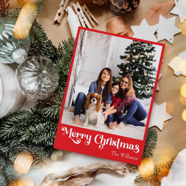 Classic Simple Red Merry Christmas Vertical Photo Holiday Card (Creator Uploaded)