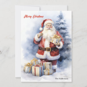 Classic simple Santa Claus with Christmas presents Holiday Card