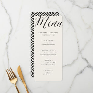 Classic Simple Script Geometric Greek Key Wedding Menu