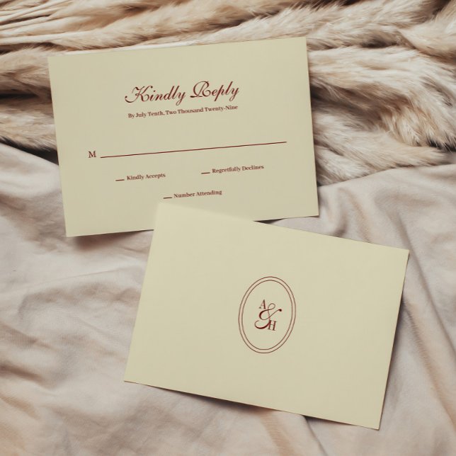 Classic Simple Script Ivory Cream Wedding Monogram RSVP Card (Creator Uploaded)