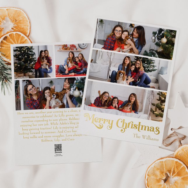 Classic Simple Six-Photo Merry Christmas Gold Foil Holiday Card (Creator Uploaded)
