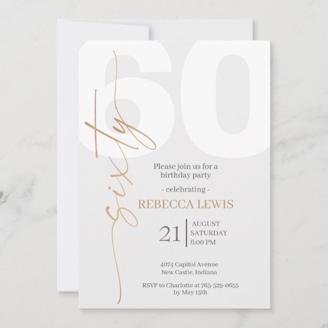 Classic Simple Sixty Modern Adult Birthday Invitation (Front)