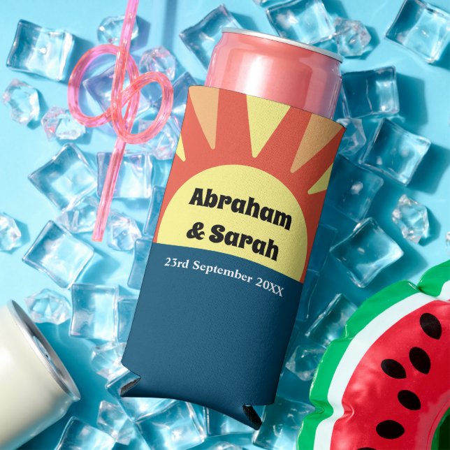 Classic Simple Sunrise Reversible Wedding Favours  Seltzer Can Cooler (In Situ Summer)