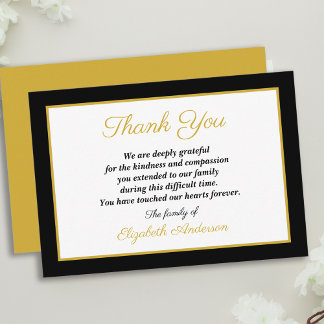Classic Simple Sympathy Thank You Black and Gold Card