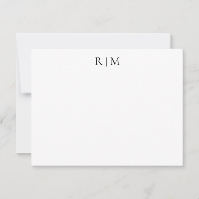 Classic Simple Two Monogram Note Card (Front)