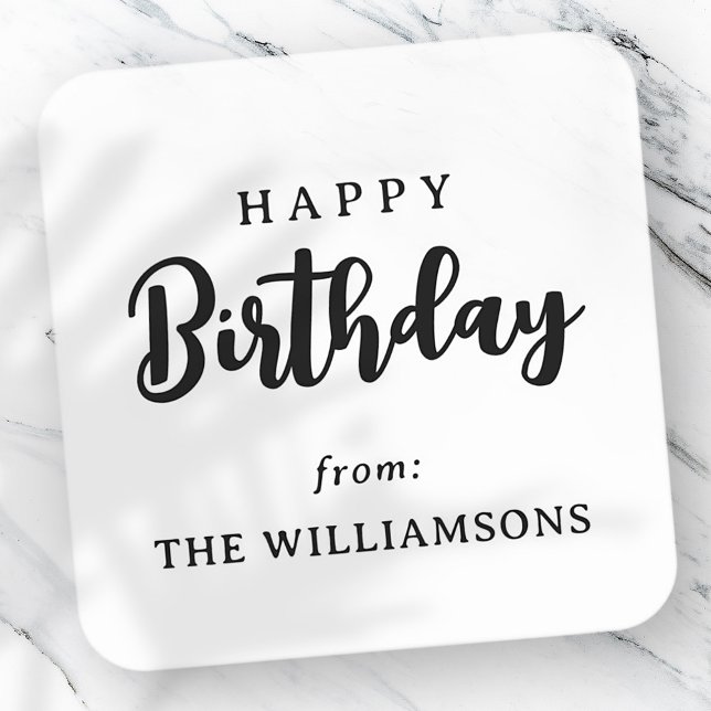 Classic Simple Typography Happy Birthday Greeting Square Sticker (Creator Uploaded)