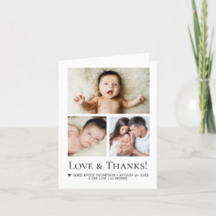 Classic Simple Typography Love & Thanks baby photo Thank You Card