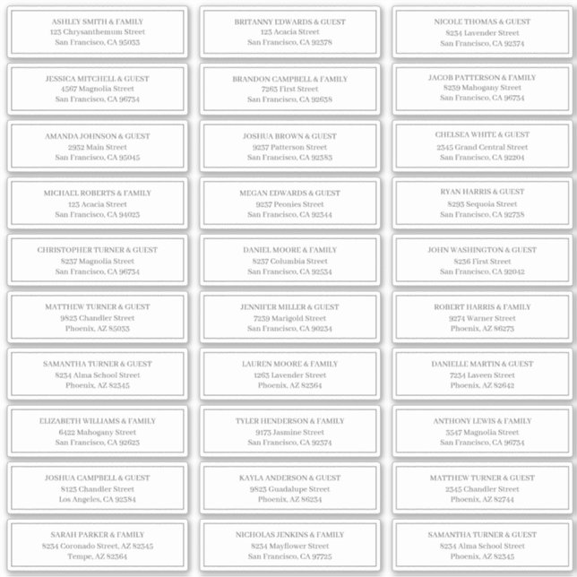 Classic Simple Wedding Guest Names Address (Front)