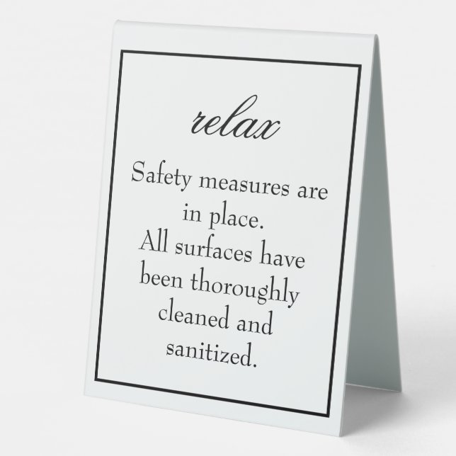 Classic Simple White Clean Sanitise Tent Sign (Back)