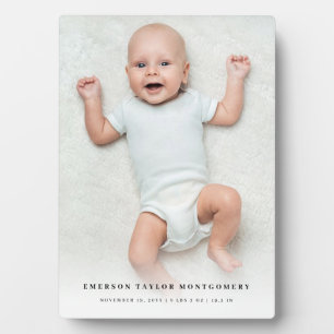 Classic Simple White Gradient New Baby Photo Easel Plaque