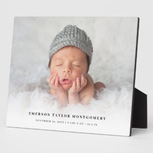 Classic Simple White Gradient New Baby Photo Easel Plaque