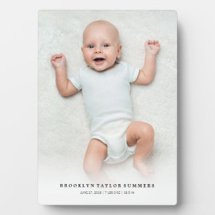 Classic Simple White Gradient New Baby Photo Easel Plaque