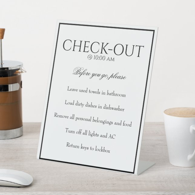 Classic Simple White Guest Check Out Table Sign (In SItu)