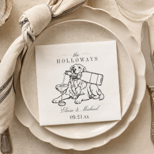 Classic Sketch Golden Retriever Champagne Wedding Napkin