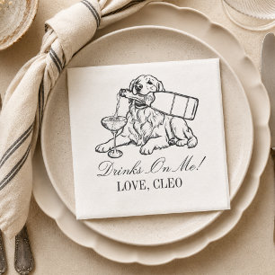 Classic Sketch Golden Retriever Champagne Wedding Napkin