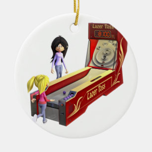 Classic Ski Ball Game with Girls Playing Ceramic Tree Decoration