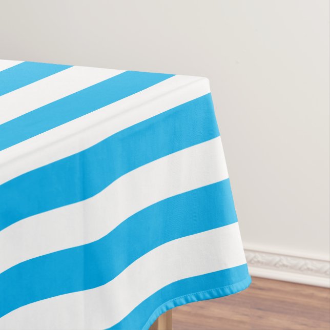Classic Sky Blue and White Stripes Tablecloth (In Situ)