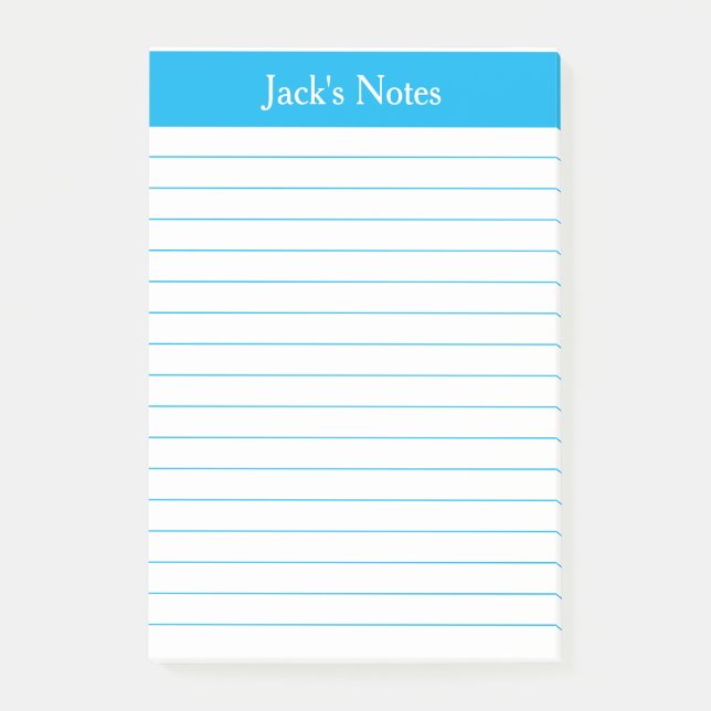 Classic Sky Blue Lined Personalised Post-it Notes (Front)