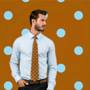 Classic Sky Blue Polka Dots on Brown Tie