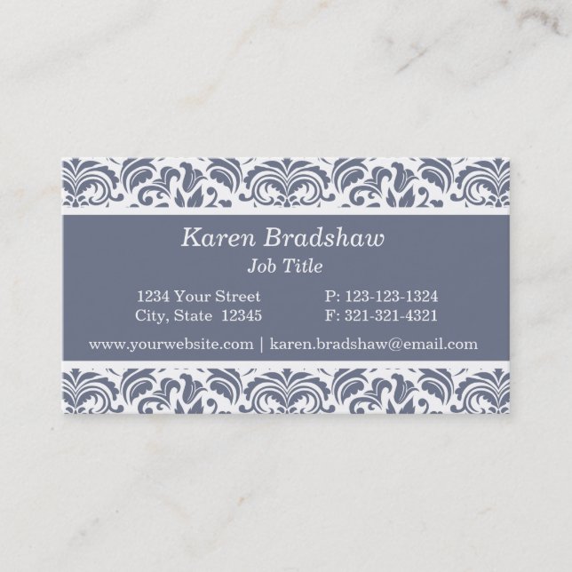 Classic Slate Grey Floral Damask Business Cards (Front)