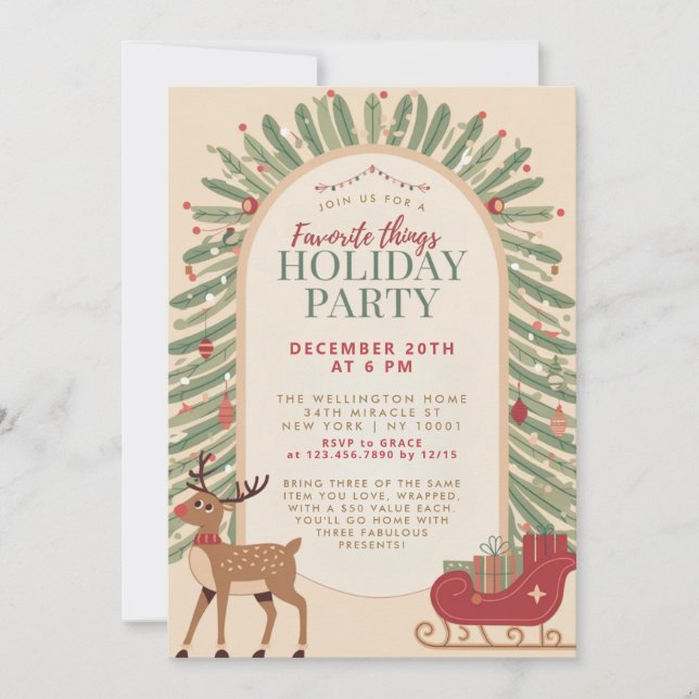Classic Sled Reindeer Favourite Things Party Invitation (Front)