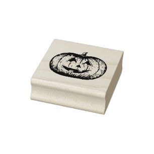 Classic Smiling Jack-o'-lantern Pumpkin Sketch  Rubber Stamp