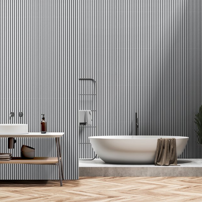 Classic Smoke Grey Stripes Wallpaper (Bathroom)