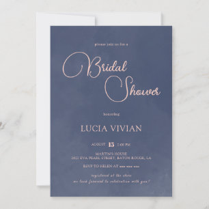 Classic Smokey Navy Blue Typography Bridal Shower Invitation