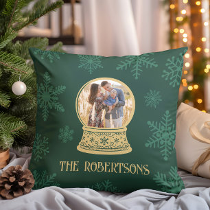 Classic Snow Globe Photo Personalised Christmas Cushion