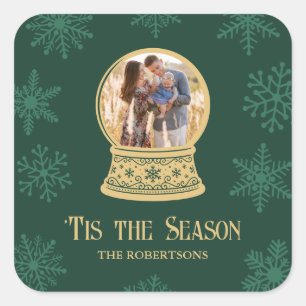 Classic Snow Globe Photo Personalized Christmas Square Sticker