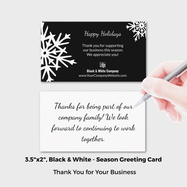 Classic Snowflake Black & White Holiday Thank You Business Card (Bold Snowflake Black & White Holiday Thank You Business Card; Size: 3.5x2 Inch (US))