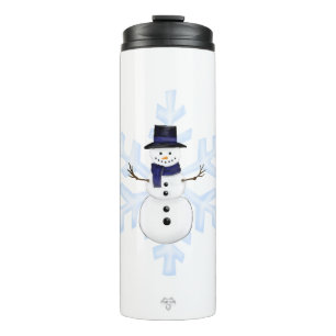 Classic Snowman Blue Scarf Blue Snowflakes Thermal Tumbler
