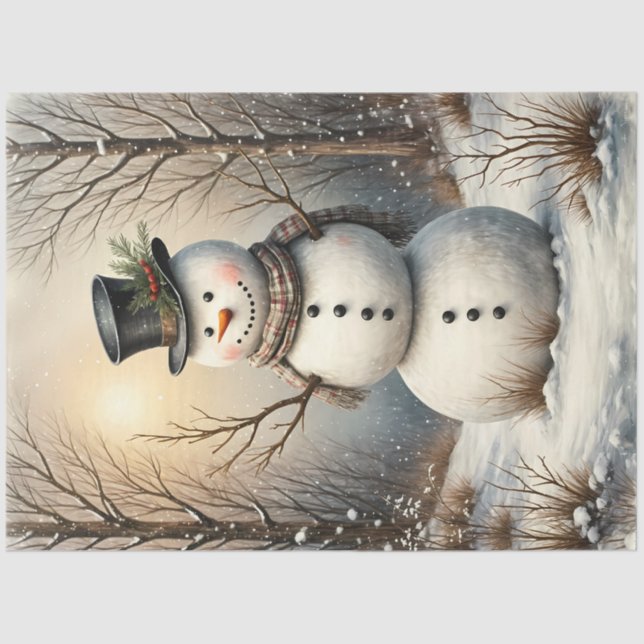 Classic Snowman in Winter | Vintage Christmas Tissue Paper (Front)