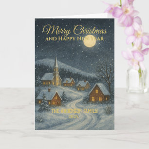 Classic Snowy Village Family Name Christmas Card