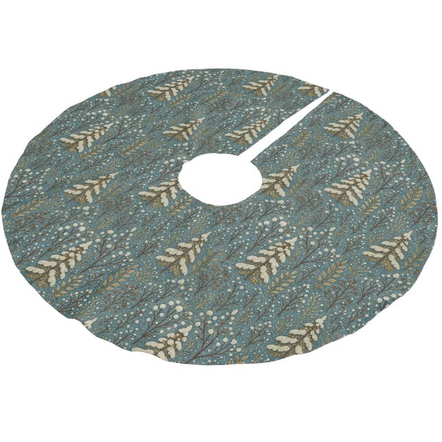 Classic Snowy Winter Forest Trees Art Pattern Brushed Polyester Tree Skirt (Angled)