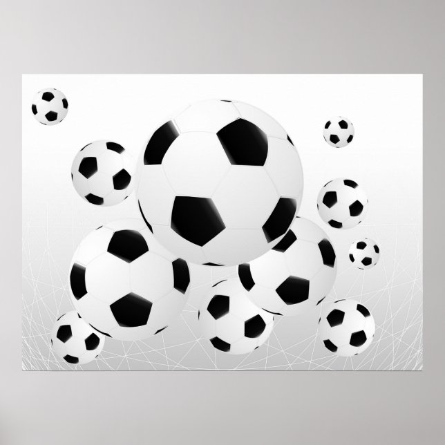 Classic Soccer Football Balls Flying Sports Poster (Front)