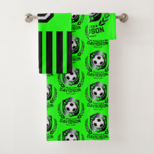 Classic Soccer Shield Custom Text and Background Bath Towel Set