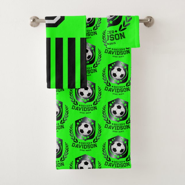 Classic Soccer Shield | Custom Text and Background Bath Towel Set (Insitu)