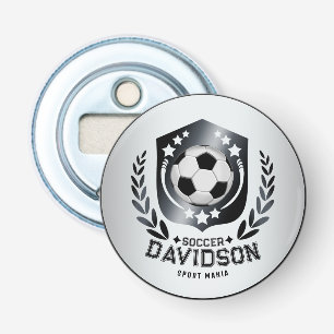 Classic Soccer Shield   Custom Text and Background Bottle Opener