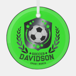 Classic Soccer Shield Custom Text and Background Glass Tree Decoration
