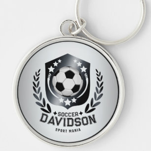 Classic Soccer Shield   Custom Text and Background Key Ring