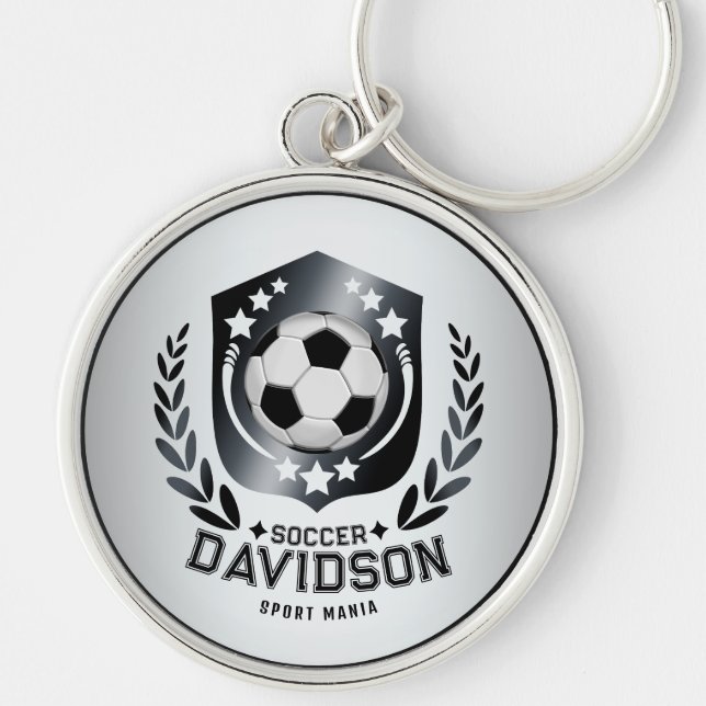 Classic Soccer Shield | Custom Text and Background Key Ring (Front)