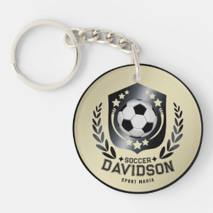 Classic Soccer Shield Custom Text and Background Key Ring