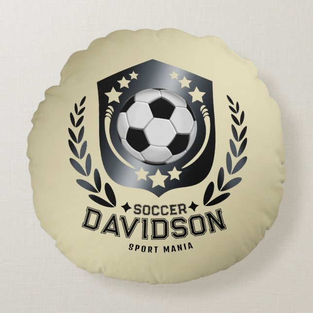 Classic Soccer Shield | Custom Text and Background Round Cushion (Front)