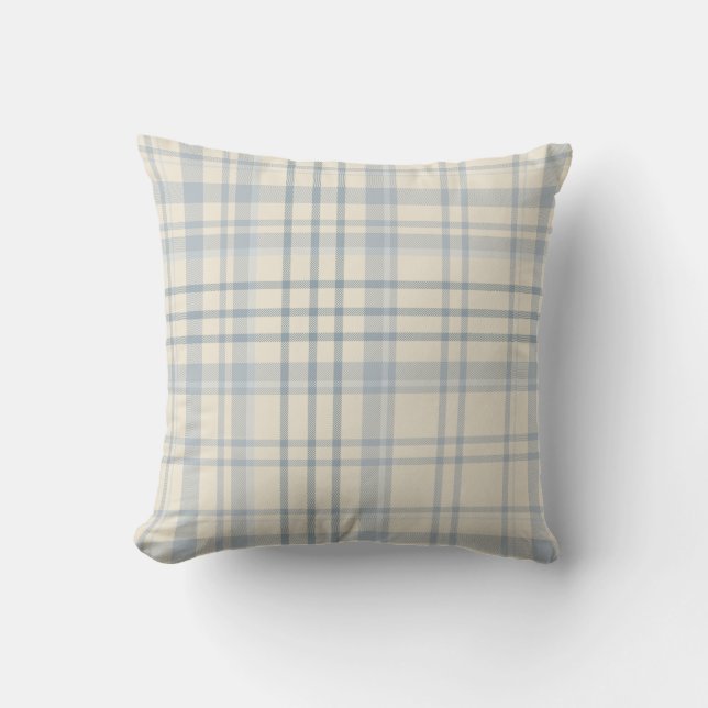 Classic Soft Blue & Beige Plaid Cushion (Front)