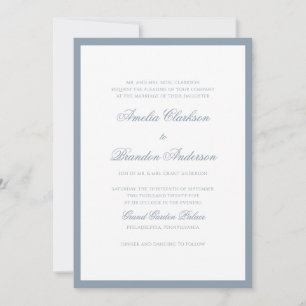 Classic Soft Dusty Blue Border Script Wedding Invitation