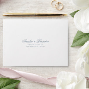 Classic Soft Dusty Blue Calligraphy Script Wedding Envelope