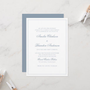 Classic Soft Dusty Blue & White Border Wedding Invitation